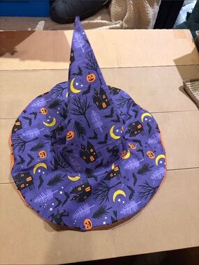 Summerween Witches Hat in reversible Green and Blue quilted pattern & floral